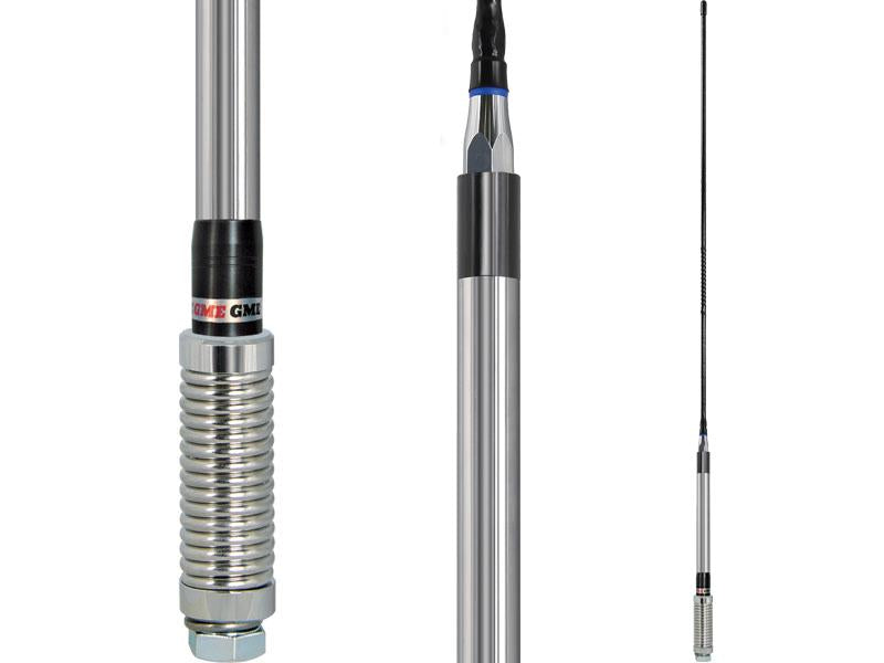 GME UHF CB Spring Base Fibreglass Antenna 6.6dB 640mm w/Elevated Feed Head Black AE4018K2