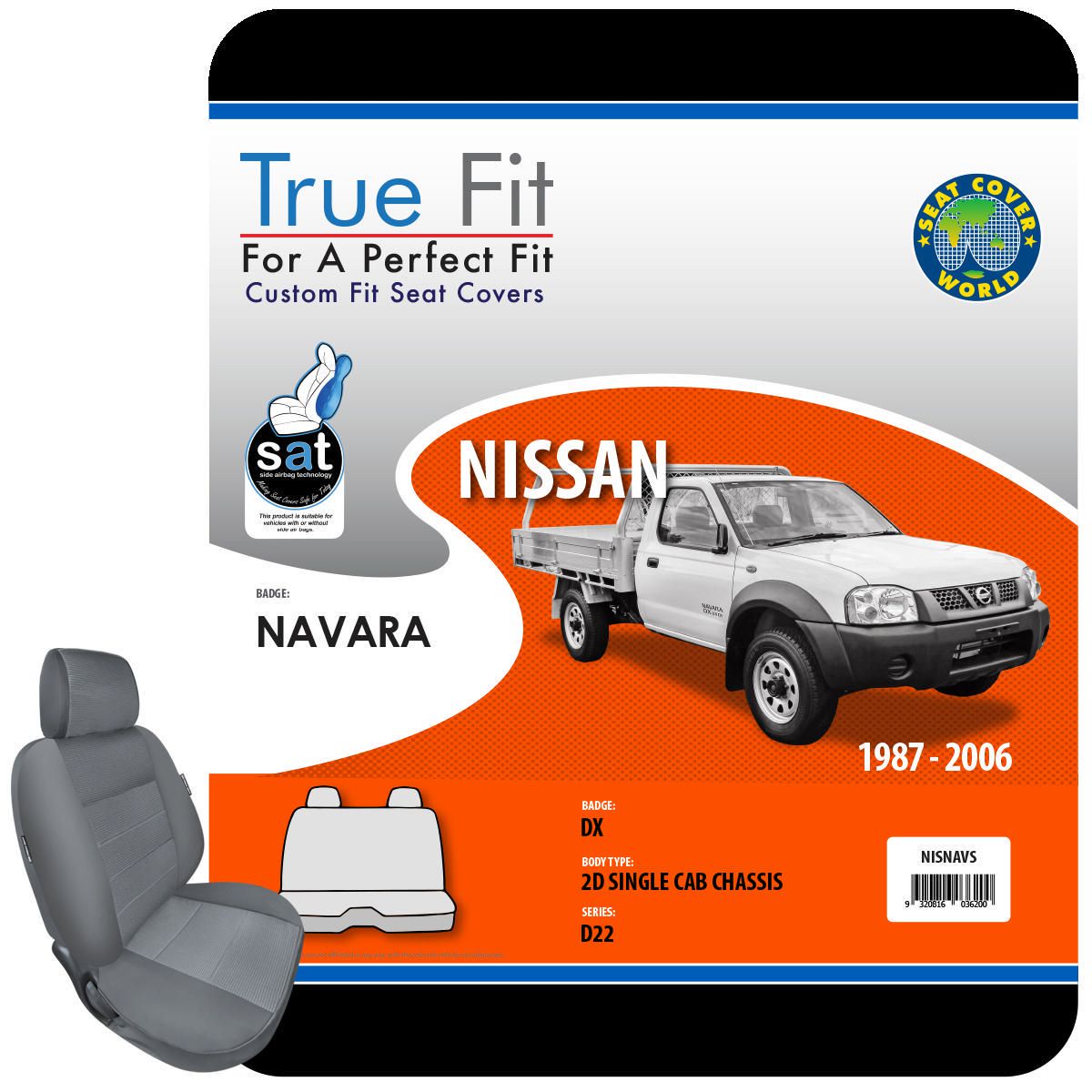 True Fit Tailored Seat Covers Fits Nissan Navara DX Single Cab 1987 - 2006