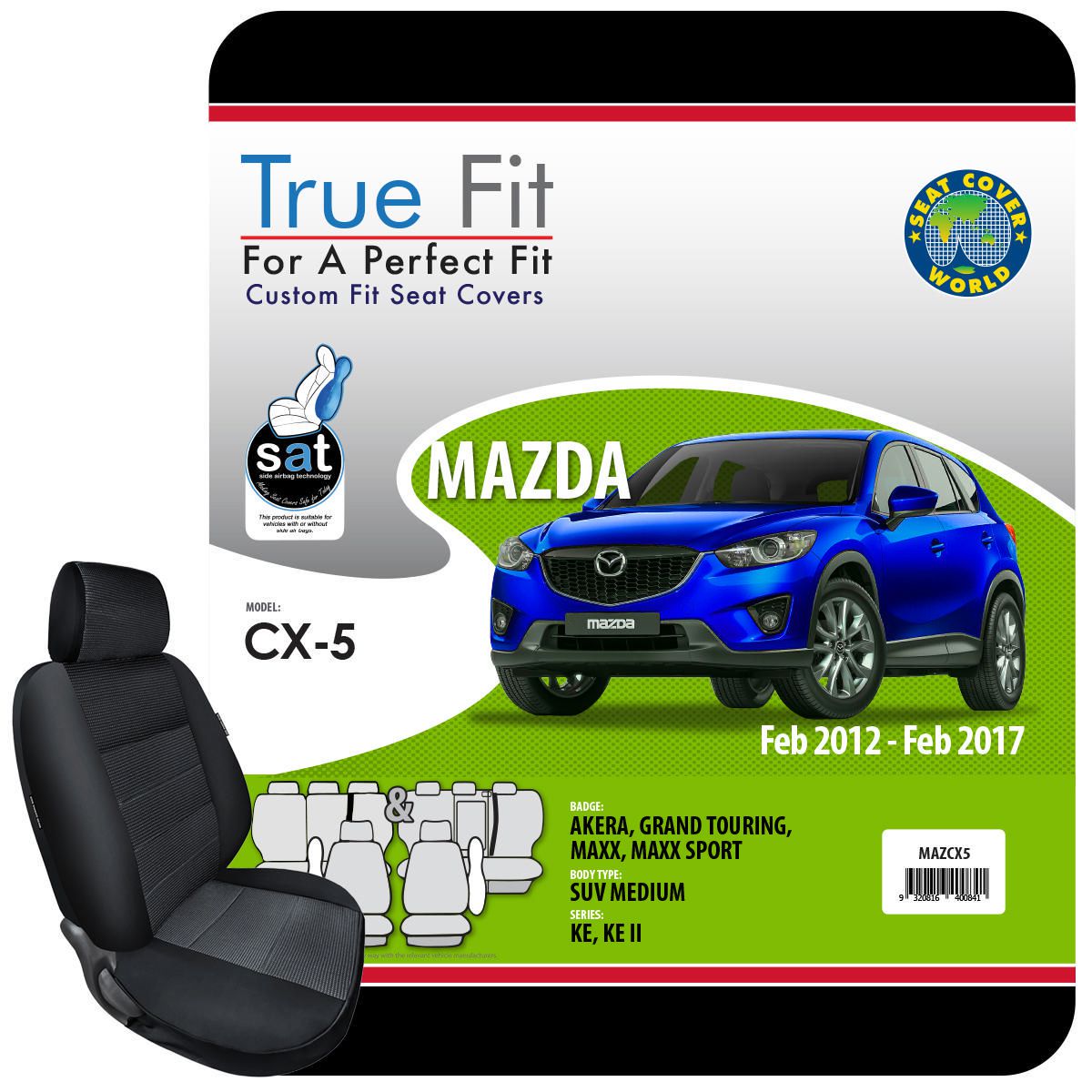 True Fit Tailored Seat Covers Fits Mazda CX5 Akera, Grand Touring, Maxx & Maxx Sport 2012 - 2017