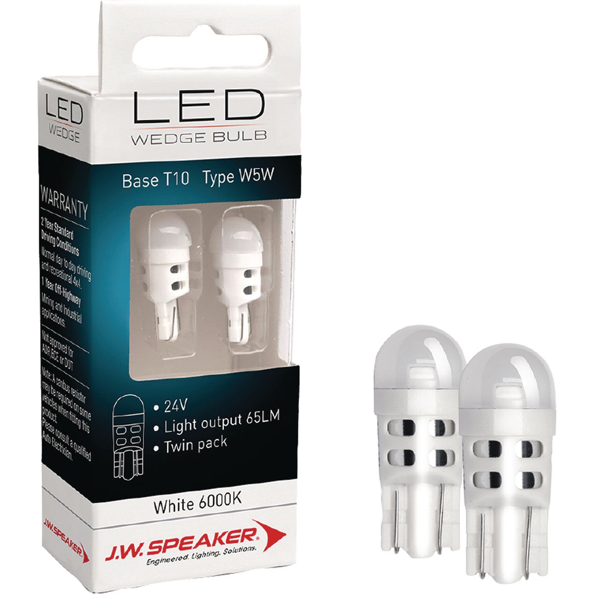 JW Speaker LED W5W T10 Wedge Globe Kit 65Lm White 6000K 24V 2 Pack 990111
