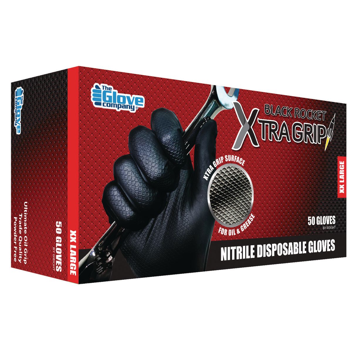 The Glove Company TGC Black Xtra Grip Nitrile Disposable Gloves XXL 50 Pack 131005