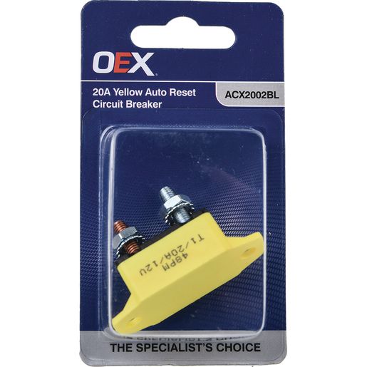 OEX 20A Yellow Auto Reset Circuit Breaker - Single ACX2002BL
