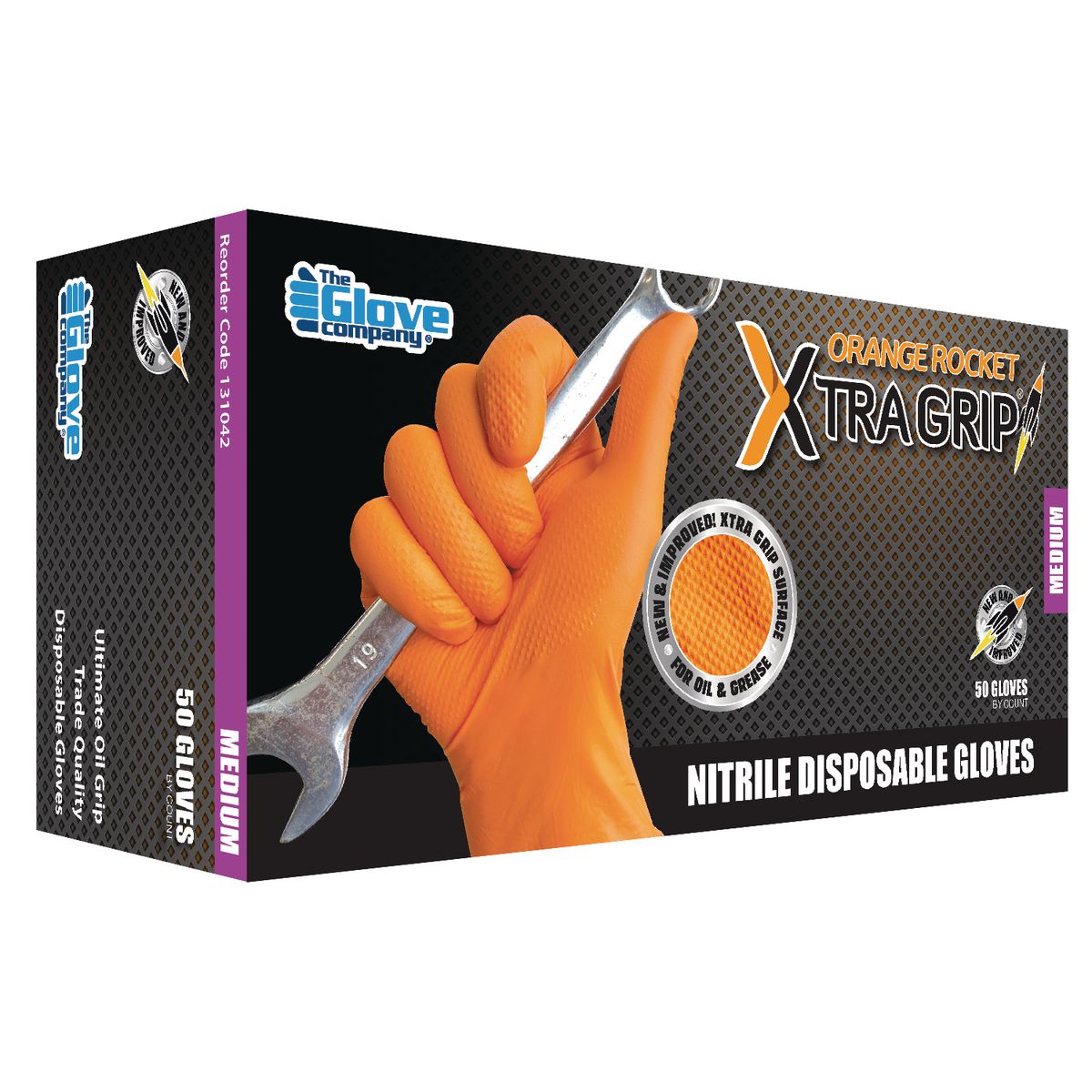 The Glove Company TGC Orange Xtra Grip Nitrile Disposable Gloves 50Pk Size Medium 131042