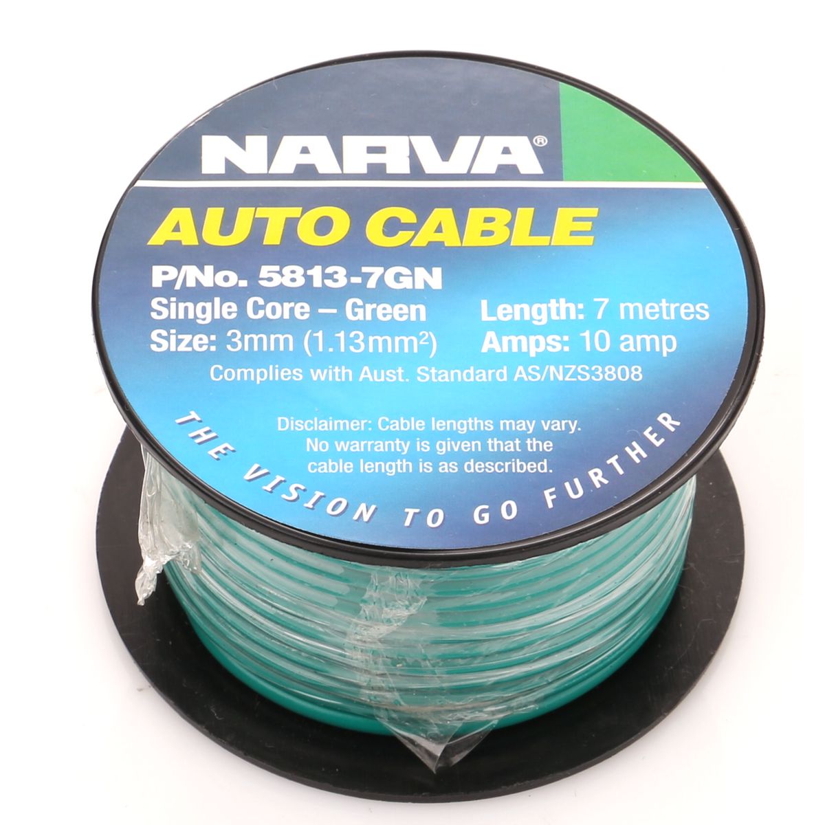 Narva Auto Cable 10A 3mm x 7m Green 5813-7GN