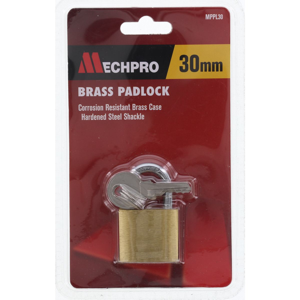 Mechpro Padlock Brass 30mm Single Brass w/2-Key MPPL30