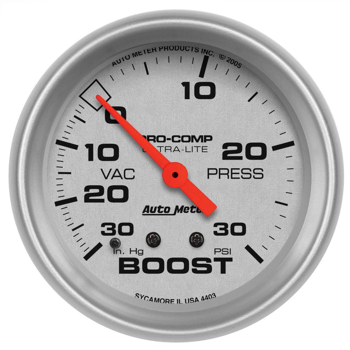 Autometer Ultra-Lite 2-5/8in Boost/Vacuum Gauge 30in/Hg 30PSI Mechanical AU4403