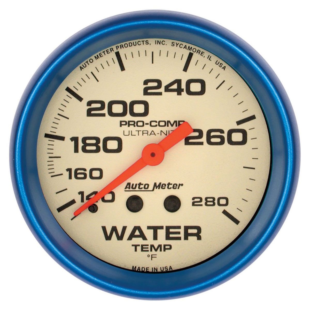 Autometer Ultra Nite 2-5/8in Water Temp Gauge 140-280F Mechanical AU4531