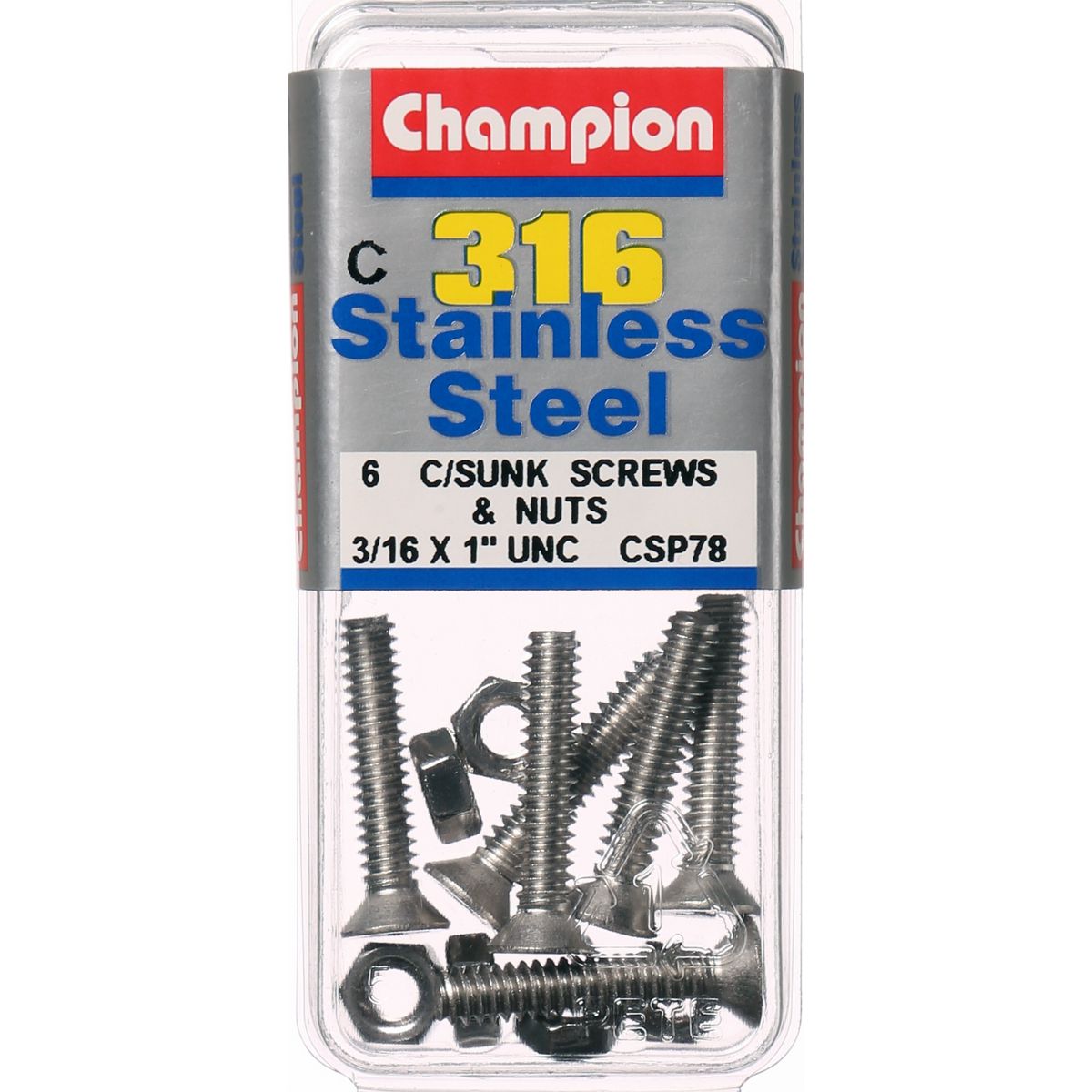 Champion Fasteners Stainless Steel Stainless Steel-3/16""X1""-316/A4 Screws And Nuts CSP78