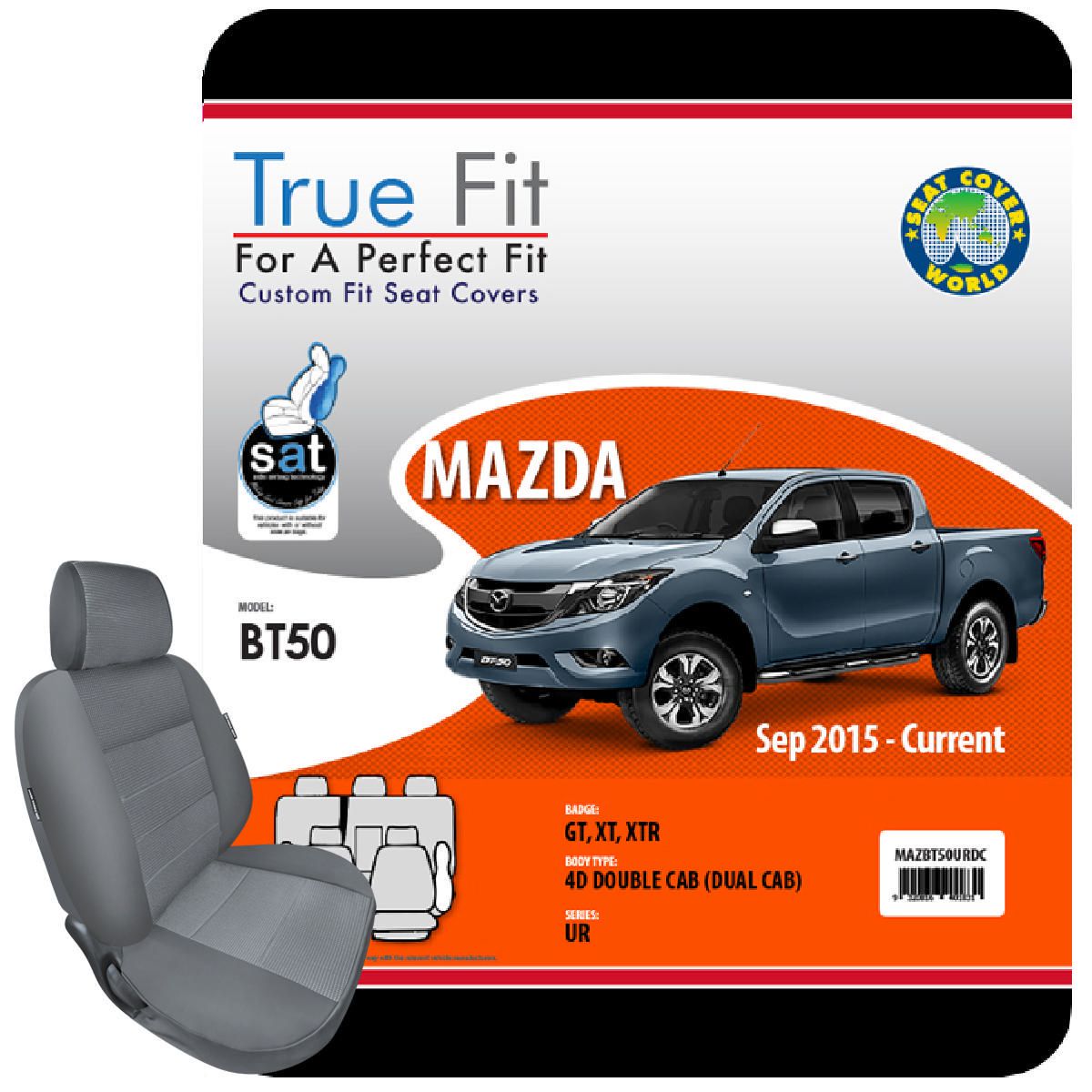 SCW Tailored Seat Covers Double Row Mazda Bt50 /Xt/Gt Xt,Xtr,Xtr Hi Rider, Gt 2011- 2015 MAZBT50DXDC12