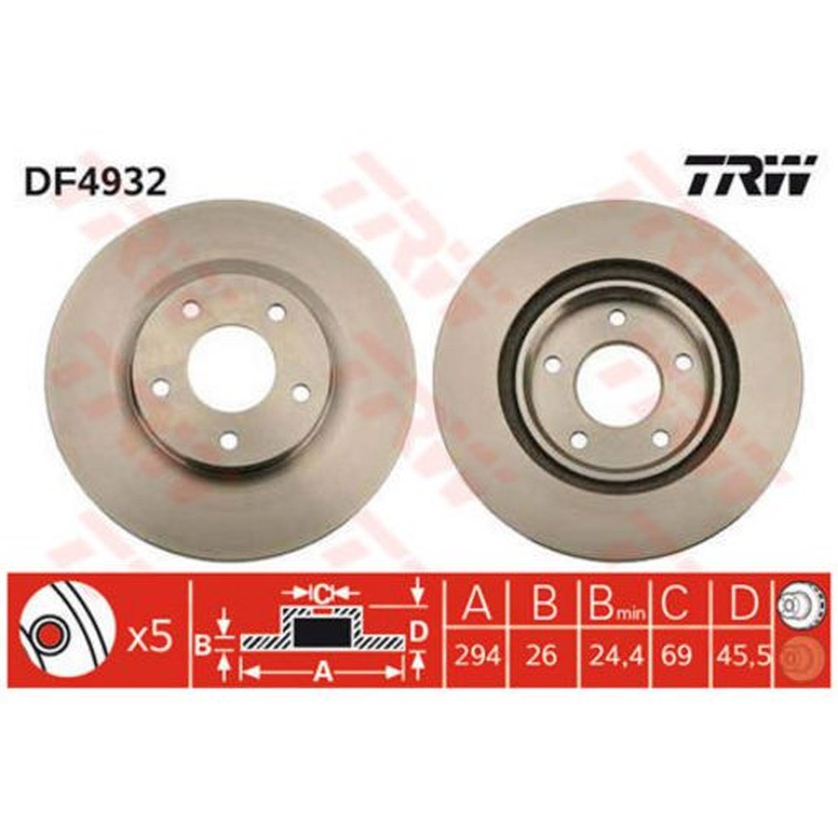 TRW Brake Rotor 294mm Front DF4932S