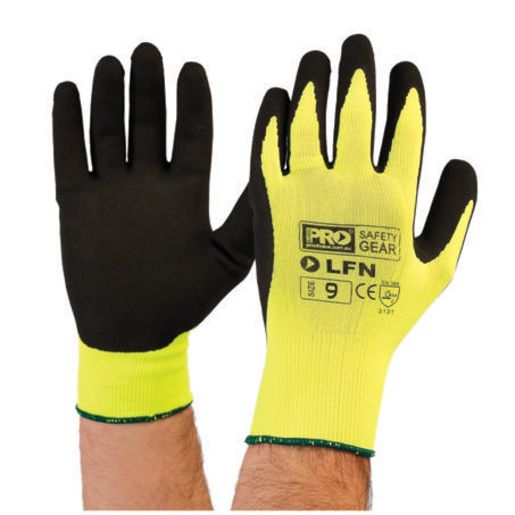 Prochoice Gloves Black Latex Foam On Hi Vis Yellow Size 9 Pair LFN9