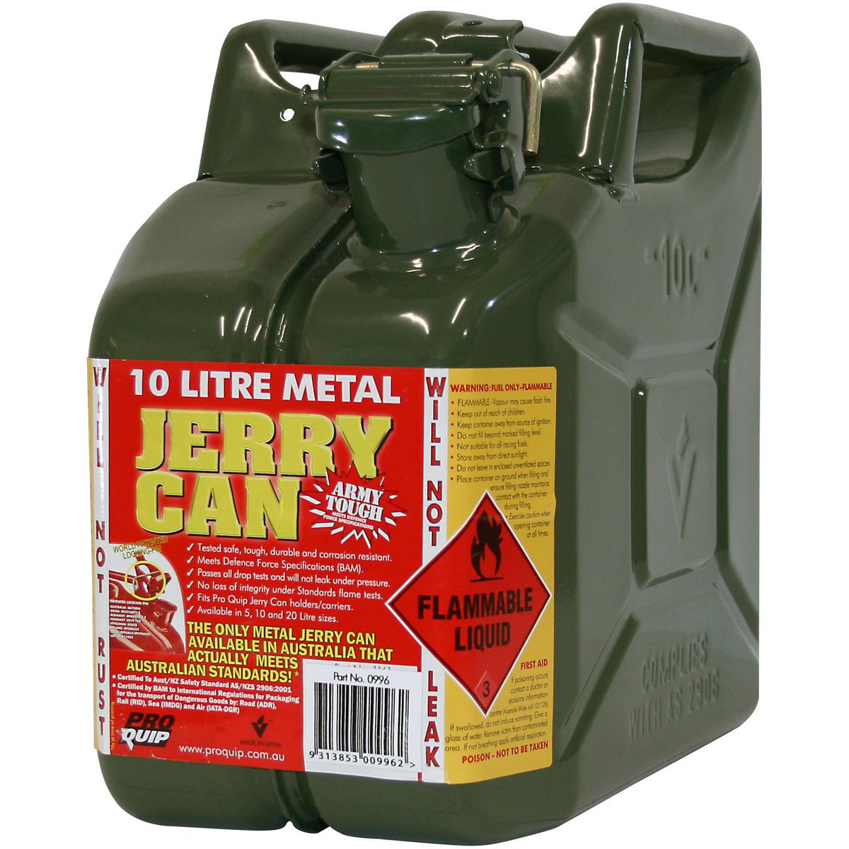Proquip 10L Army Green Metal Fuel Jerry Can 996