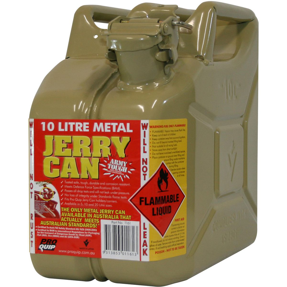 Proquip 10L Olive Yellow Metal Diesel Fuel Jerry Can 1161