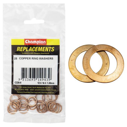 Champion Fasteners Washer Thin Flat Copper M12 X 16 X 1.5mm Refill Pack C226-6
