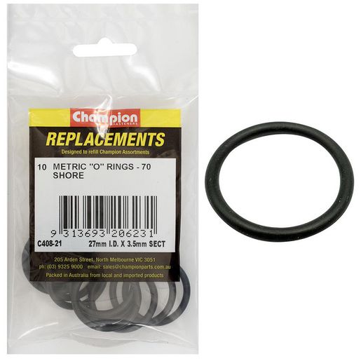 Champion Fasteners O Ring Nitrile Rubber 70 Shore 27mm X 3.5mm Refill Pack C408-21