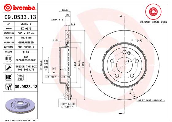 Brembo Brake Disc Single 09.D533.13
