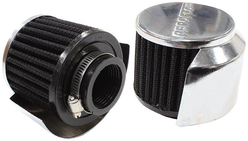 Aeroflow AF2871-1513 1-3/8"" Breath Filter W/ Shield3"" OD,2-1/2"" High, Chrome Top