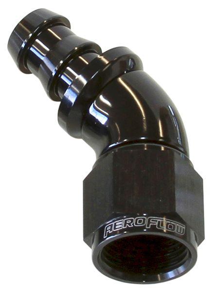 Aeroflow AF512-06BLK -6AN 45 Black Full Flow Push Lock AF512-06BLK