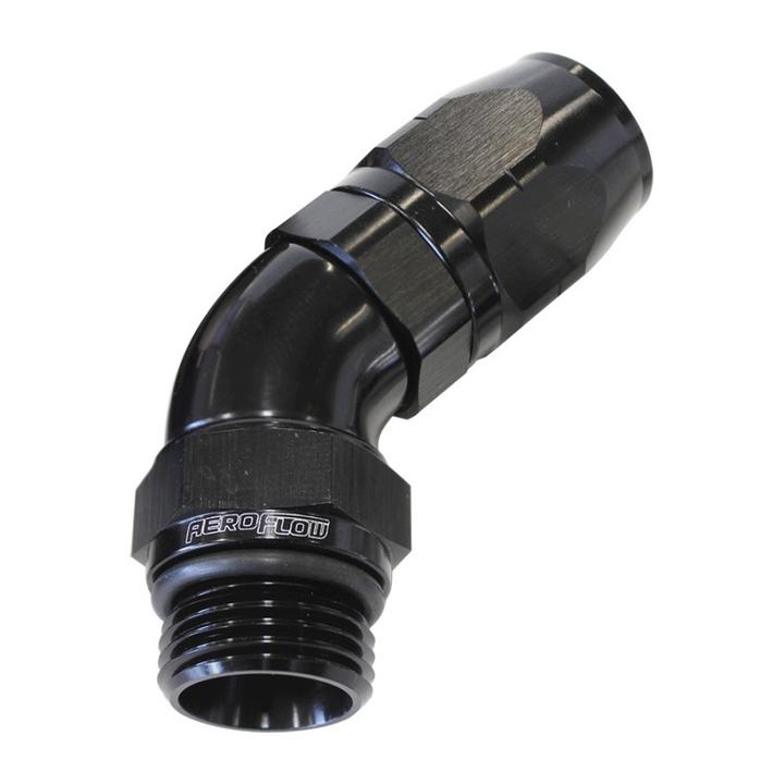 Aeroflow AF544-12-12BLK Male Hose End -12 ORB To 12 Hose full Flow Billet 45 Deg AF544-12-12BLK