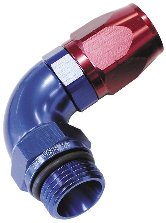 Aeroflow AF549-08-08 Male Hose End -8 ORB To -8 Hose full Flow Billet 90 Deg Blue AF549-08-08
