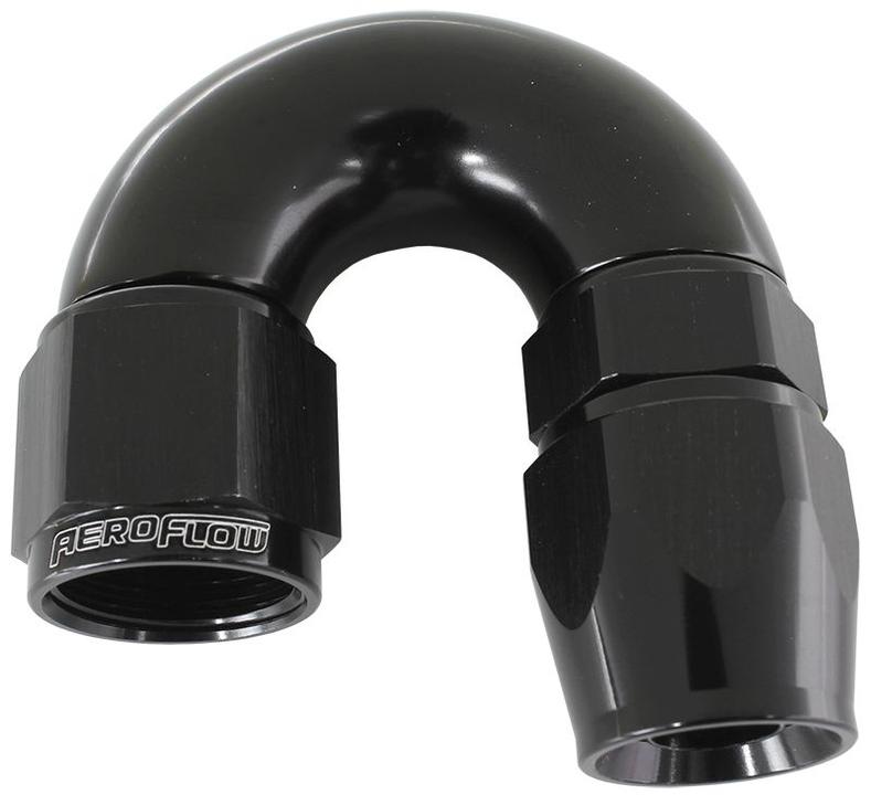 Aeroflow AF576-06DBLK 180 Deg -6AN Full Flow Teflon Hose End Black 1 Piece Fullflo AF576-06DBLK
