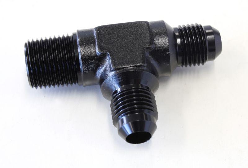 Aeroflow AF826-04-04BLK Tee -4AN With 1/4"" NPT On Run Black AN Tee With NPT On Run AF826-04-04BLK