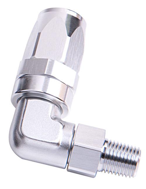 Aeroflow AF829-10-06S Male 3/8"" Npt 90Deg To -10AN Silver Full Swivel 90Deg