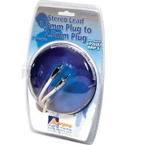 Aerpro 2.5mm to 3.5mm Stereo Lead 2m White ADM125W