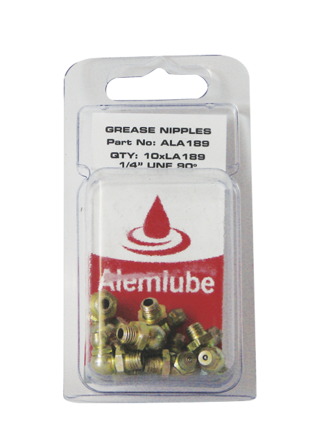 Alemlube 1/4in. UNF 90 Deg Grease Nipples Pack of 10 ALA189