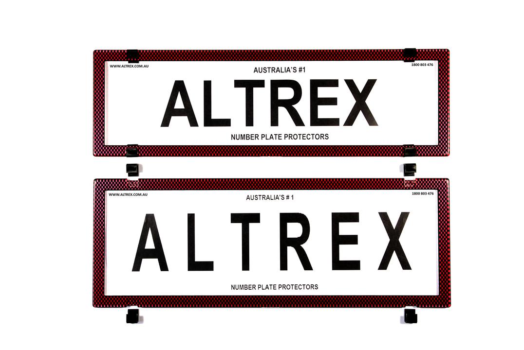 Altrex Number Plate Cover 6 Figure Red Carbon Fibre Without Lines Slimline Combination