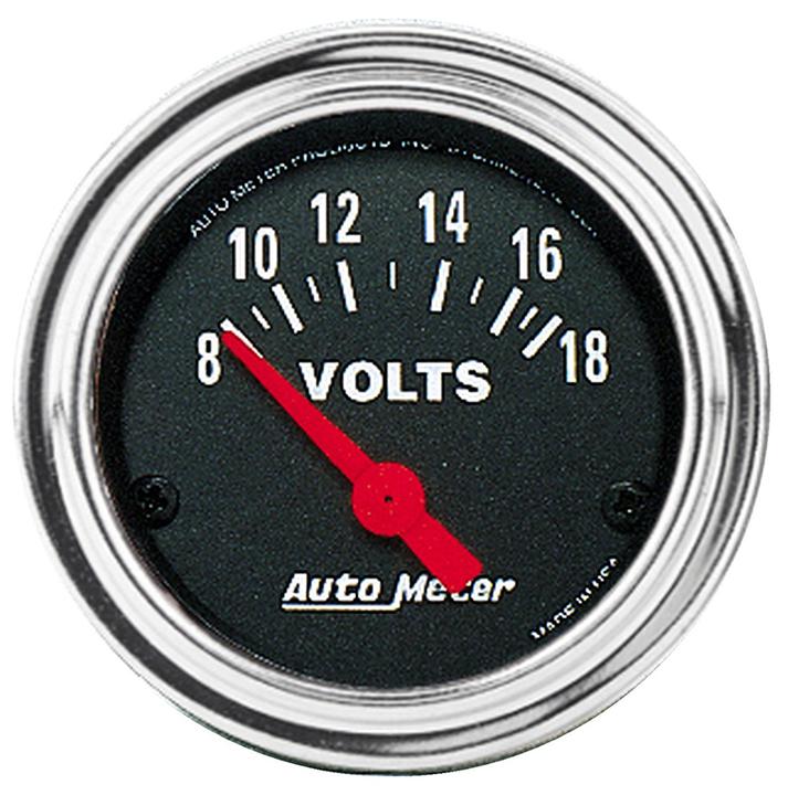 Autometer Trad Chrome 2-1/16in Voltmeter 8-18V Short Sweep Electric AU2592