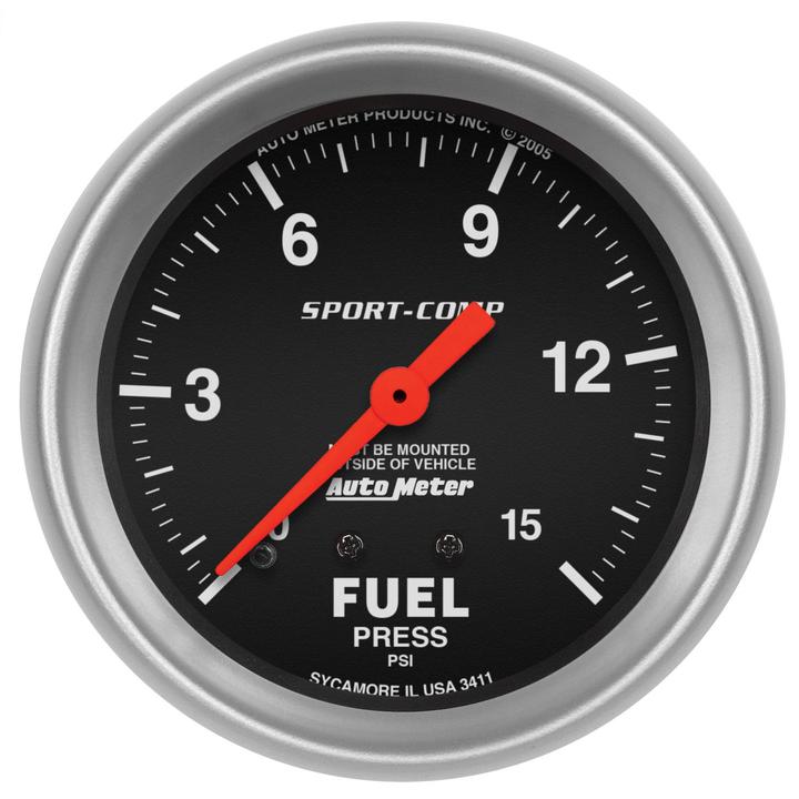Autometer Sport-Comp 2-5/8in Fuel Pressure Gauge 0-15 PSI Mechanical AU3411