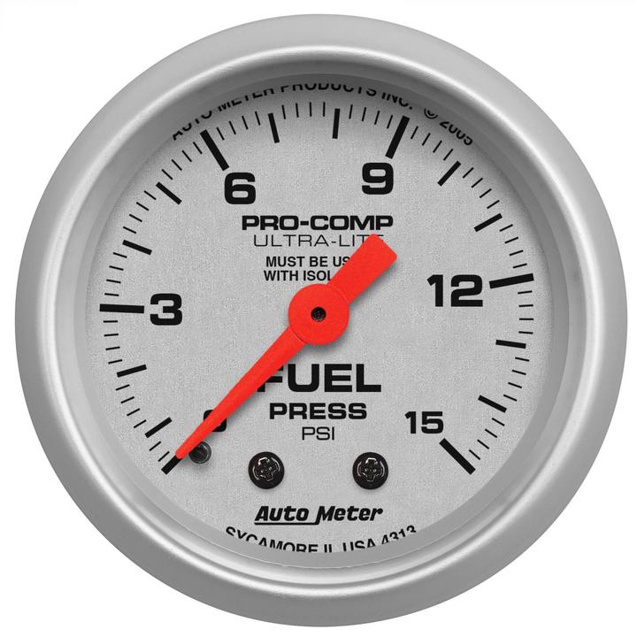 Autometer Ultra-Lite 2-1/16in Fuel Pressure Gauge 0-15 PSI Mechanical w/Isolator AU4313
