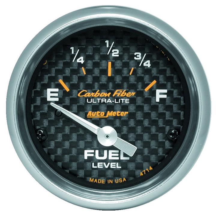 Autometer Carbon Fiber 2-1/16in Fuel Level Gauge 0-90 Ohms Short Sweep Electric AU4714