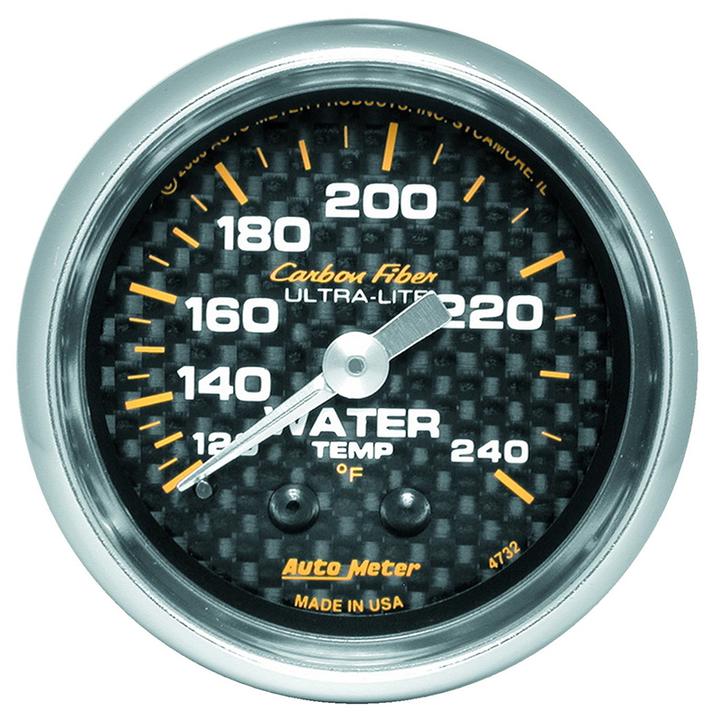 Autometer Carbon Fiber 2-1/16in Water Temp Gauge 120-240F Mechanical AU4732