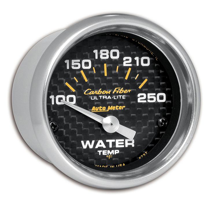 Autometer Carbon Fiber 2-1/16in Water Temp Gauge 100-250F Short Sweep Electric AU4737