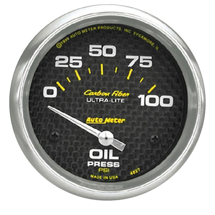 Autometer Carbon Fiber 2-5/8in Oil Pressure Gauge 0-100PSI Short Sweep Electric AU4827