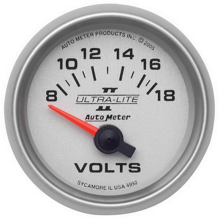 Autometer Ultra-Lite II 2-1/16in Voltmeter Gauge 8-18V Short Sweep AU4992