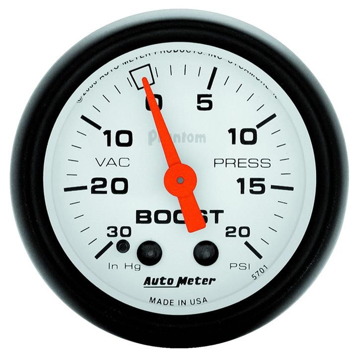 Autometer Phantom 2-1/16in Boost Vacuum Gauge 30in/Hg 20PSI Mechanical AU5701