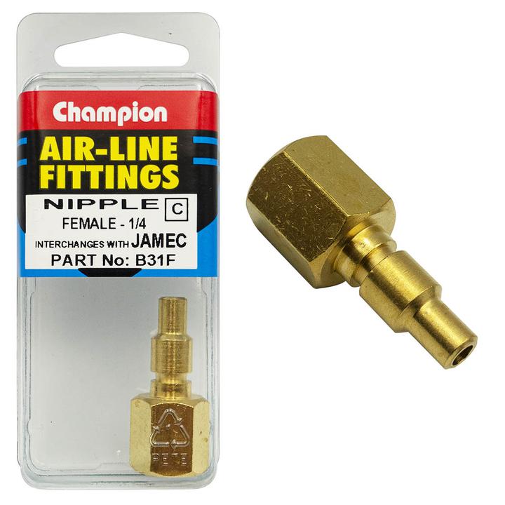 Champion Brass Nipple AS Series Female 1/4"" B31F