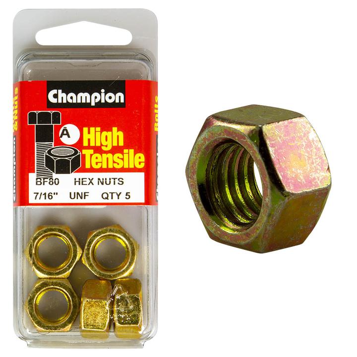Champion Hex Nut Pack Plain UNF 7/16"" 5Pk BF80