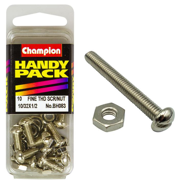 Champion Nickel Nut & Screw Slotted Panhead 10/32"" x 1/2"" 20Pk BH083