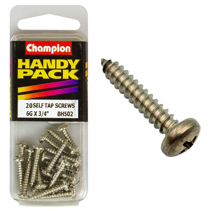 Champion Nickel Screw Self Tapp Panhead Phillips 3.5 x 19mm 20Pk BH502