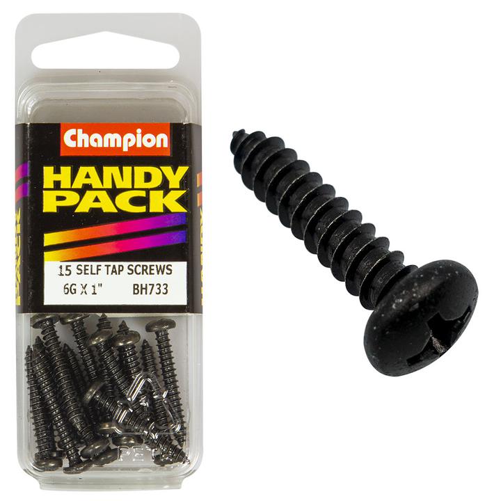 Champion Black Screw Self Tapp Panhead Phillips 3.5 x 25mm 15Pk BH733