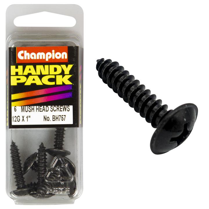 Champion Black Screw Self Tapp Mushroom Head Phillips 5.5 x 25mm 6Pk BH757