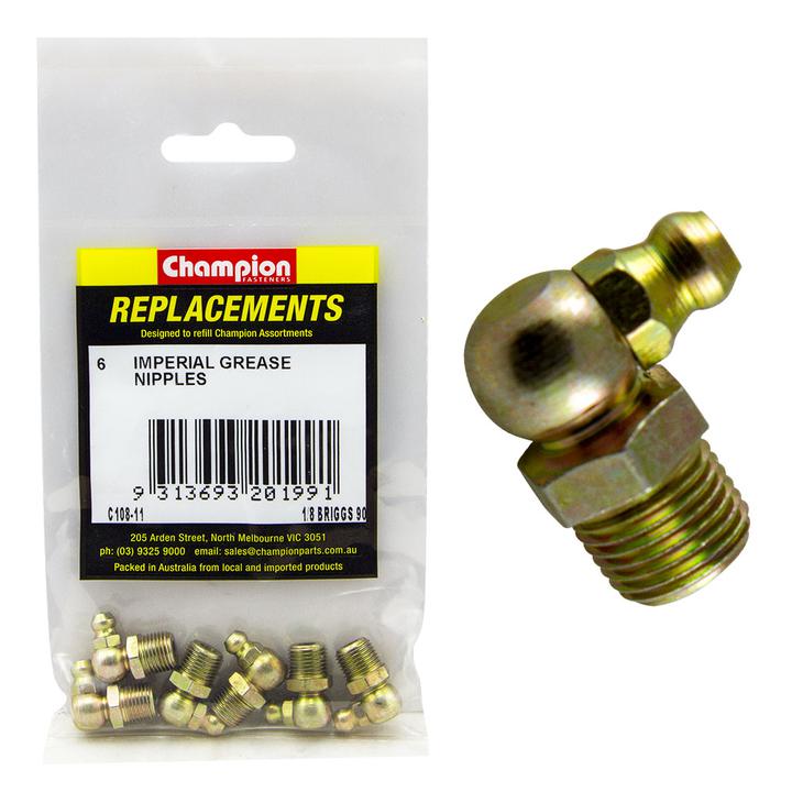 Champion Grease Nipple NPT 90° 1/8"" 6Pk C108-11