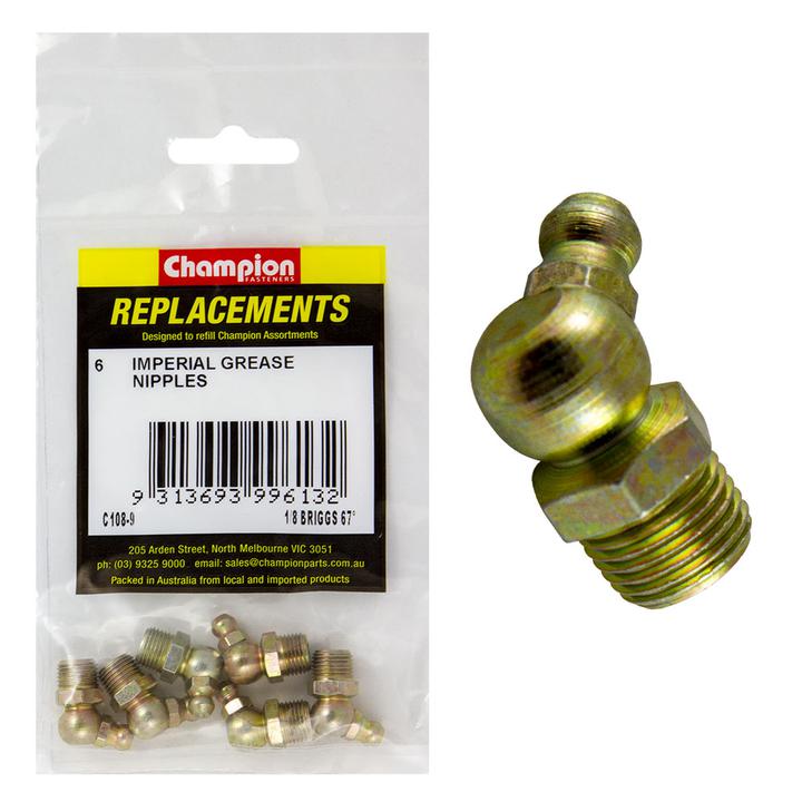 Champion Grease Nipple NPT 67.5° 1/8"" 6Pk C108-9