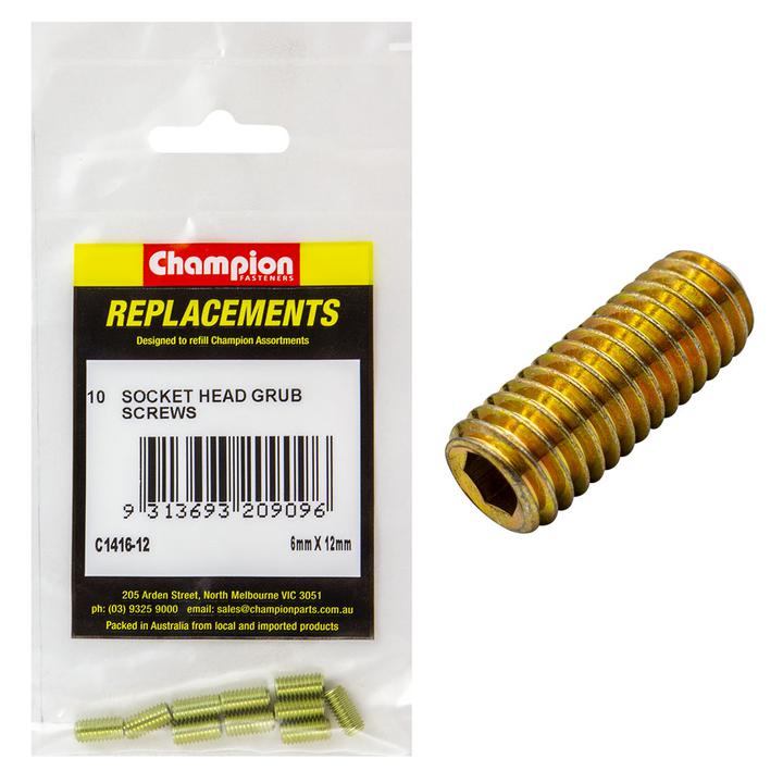 Champion Grub Screw Socket Head M6 x 12mm 10Pk C1416-12