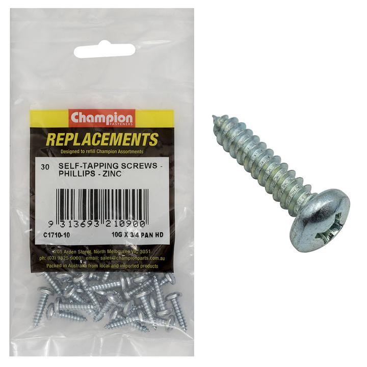 Champion Screw Self Tapp Panhead Phillips 4.8 x 19mm 30Pk C1710-10
