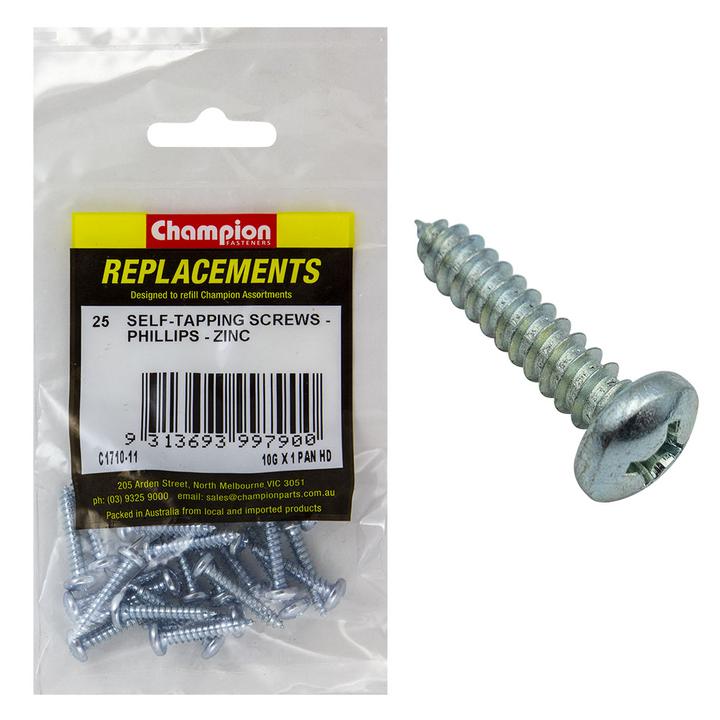 Champion Screw Self Tapp Panhead Phillips 4.8 x 25mm 25Pk C1710-11